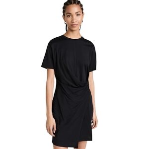 Theory Drape Apex Tee Faux Wrap Dress Sz Med Black Pima Cotton